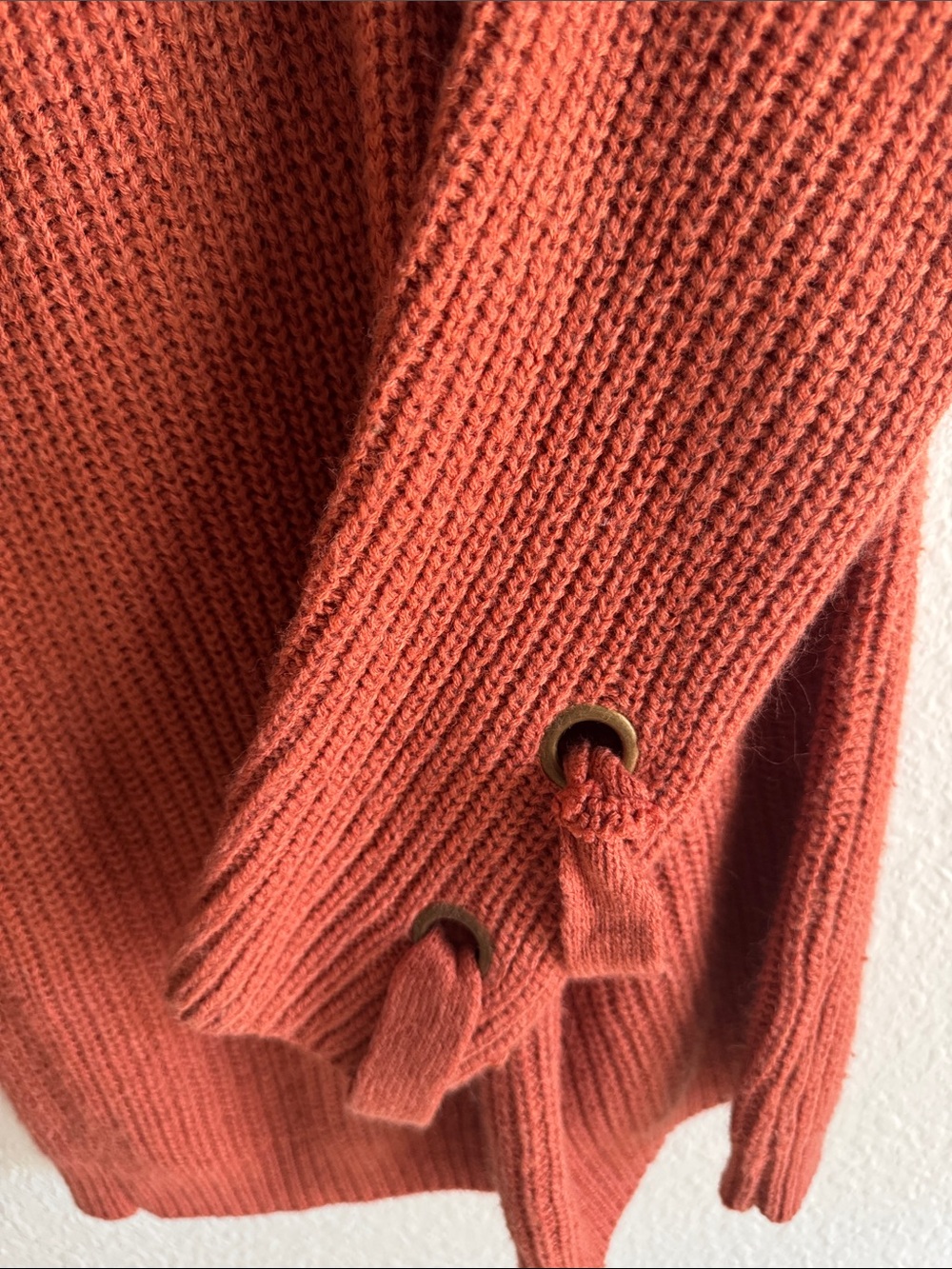 Marine Layer Lace-Up Ribbed Crewneck Sweater - Rust - Picture 6 of 6